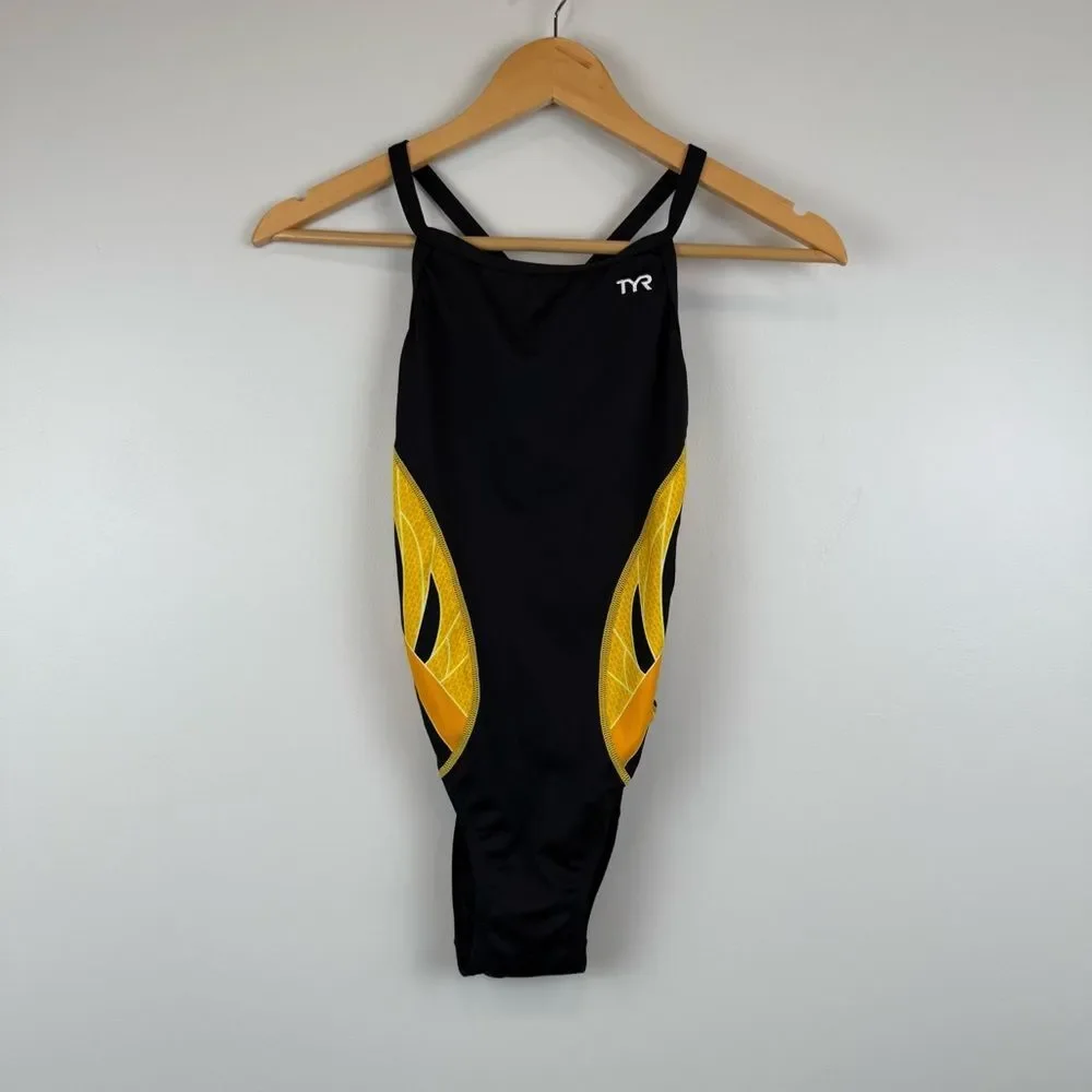 TYR SPORT Women's Phoenix Splice DiamondFit Swimsuit Size 30 Black/Gold